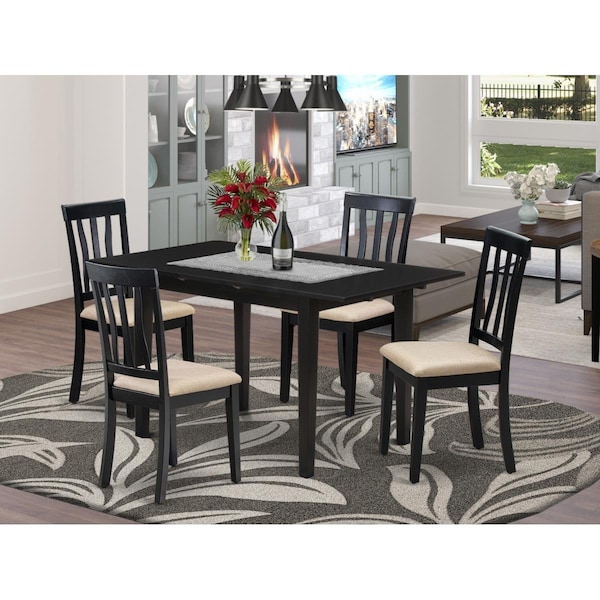 East West Furniture 5 Piece Norfolk Rectangular Dinette Set - Black NOAN5-BLK-C - main